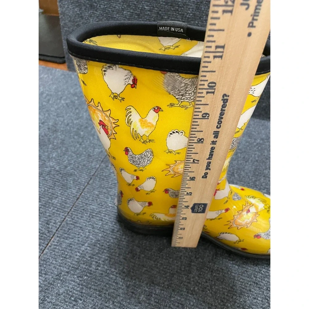 Sloggers Womens 10 Yellow Chicken Print Rain Boots Waterproof Garden Made in USA